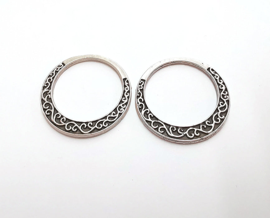 2 Filigree Circle (Double Sided) Findings Antique Silver Plated Circle (35 mm)  G20858