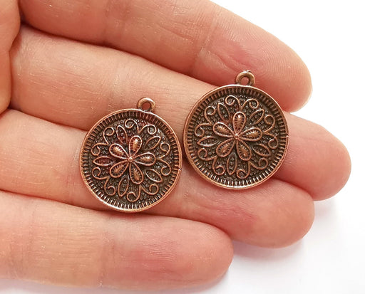 4 Flower Charms Antique Copper Plated Charms (26x23mm) G20862