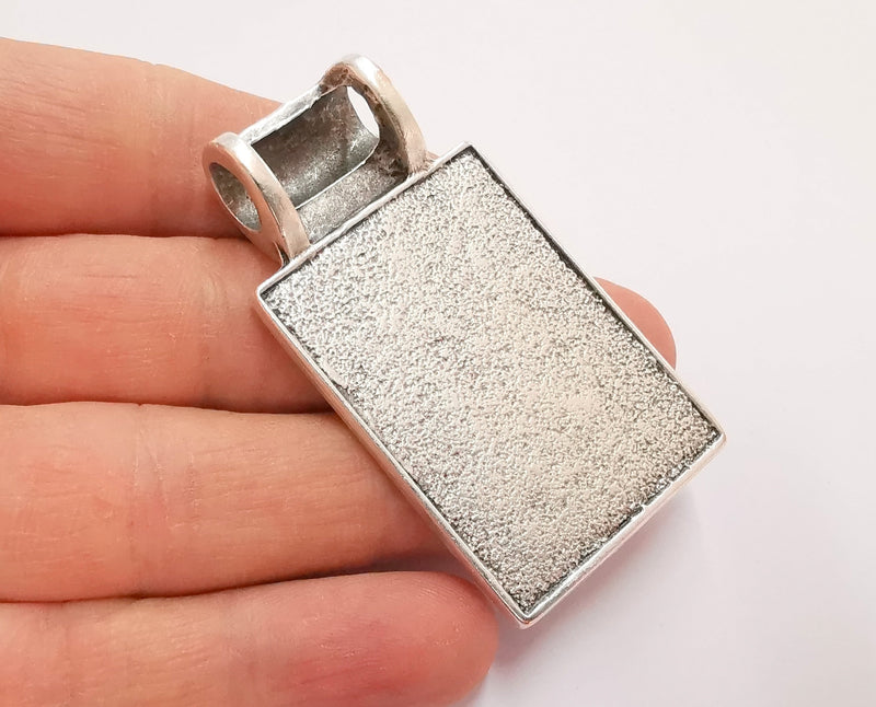 Flower Pendant Blank Bezel Resin Bezel Mosaic Mountings Antique Silver Plated Pendant (62x34mm) (43x31 mm Bezel Inner Size)  G21145