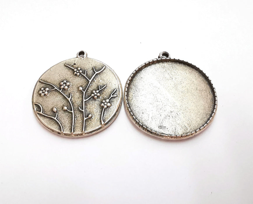 Branch Flower Pendants Blank Resin Bezel Mosaic Mountings Antique Silver Plated Pendant Cabochon (44x39mm)( 36 mm Bezel Inner Size)  G20863