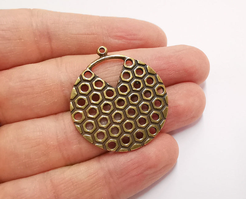 2 Honeycomb Charm Antique Bronze Plated Charm (38x33mm) G21183