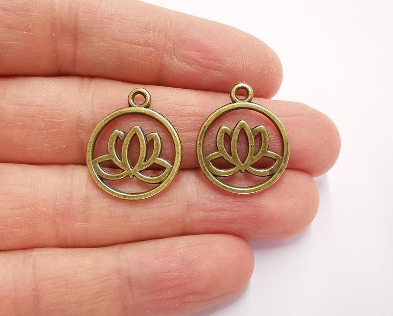6 Lotus Charms Antique Bronze Plated Charms (24x20mm)  G21189