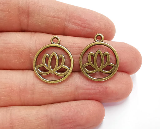 6 Lotus Charms Antique Bronze Plated Charms (24x20mm)  G21189