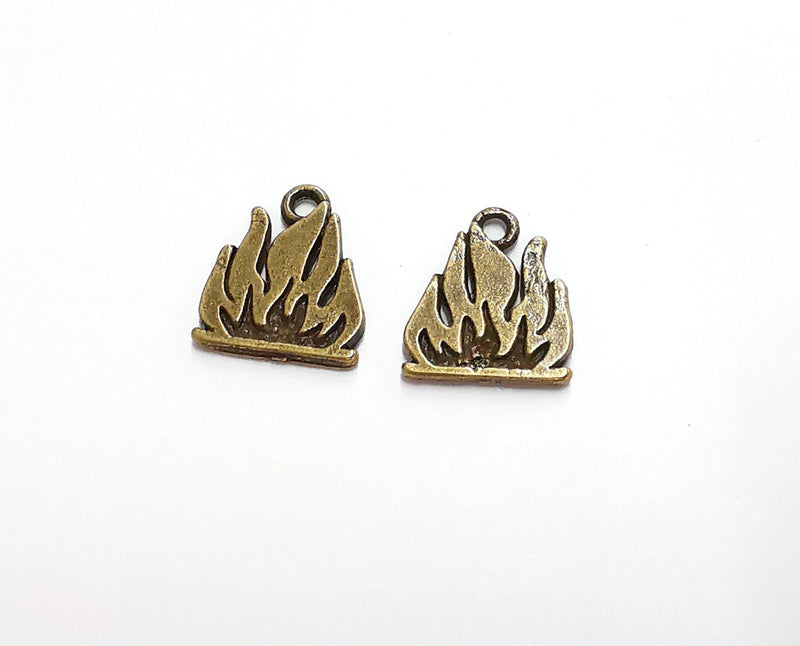 6 Flame Charms Double Sided (Both Side Same) Antique Bronze Plated Charms (18x15mm)  G21190