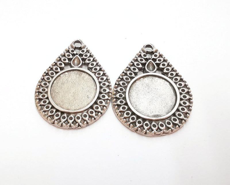 Drop Pendants Blank Resin Bezel Mosaic Mountings Antique Silver Plated Pendant Cabochon (50x37mm)(22 mm Bezel Inner Size)  G20865