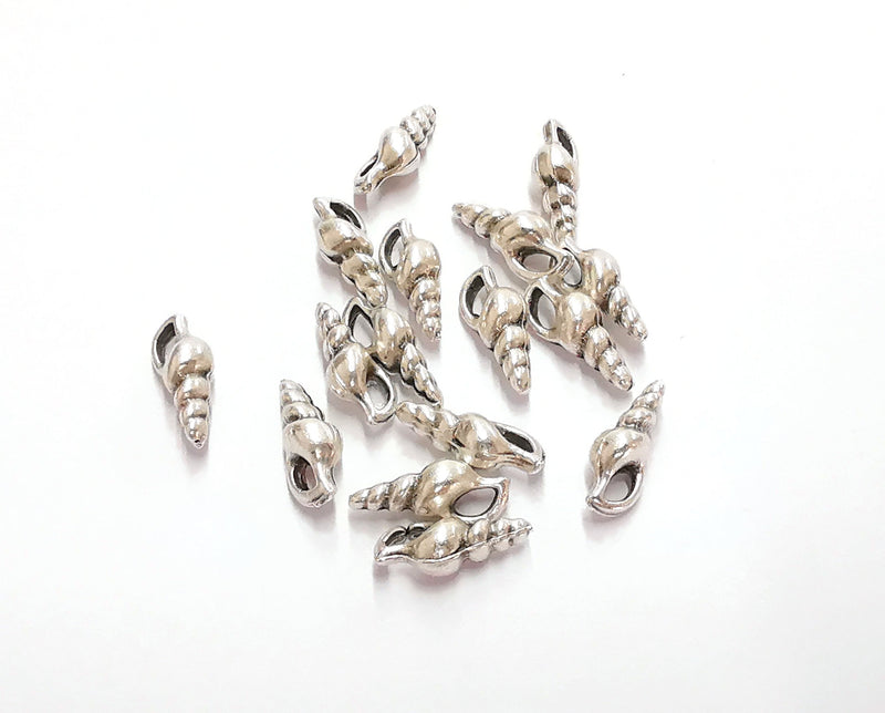 10 Seashell Charms Antique Silver Plated Charms (13x5mm)  G21193