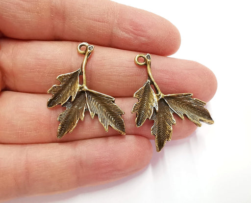 4 Leaf Branch Charms Antique Bronze Plated Charms (35x30mm) G21197