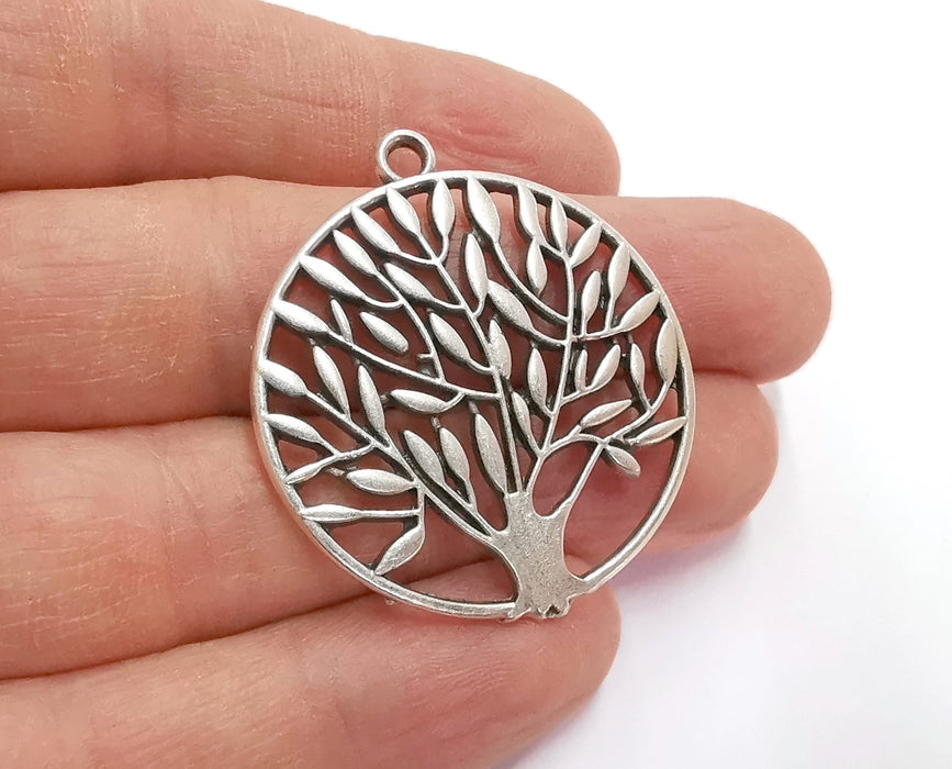 2 Tree Pendant Antique Silver Plated Pendant (41x36mm) G21199