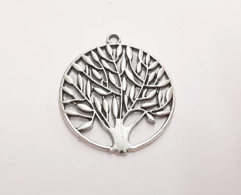 2 Tree Pendant Antique Silver Plated Pendant (41x36mm) G21199