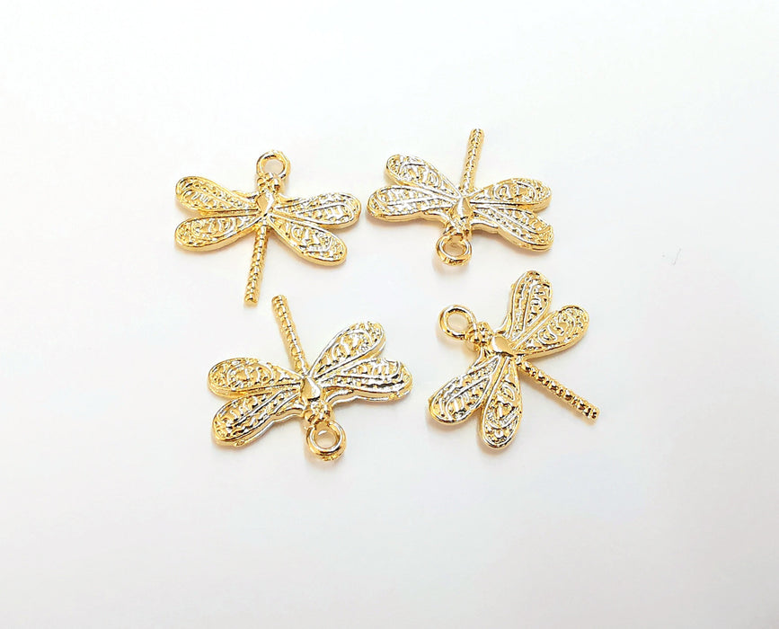 4 Dragonfly Charms Shiny Gold Plated Charms (21x19mm)  G20868