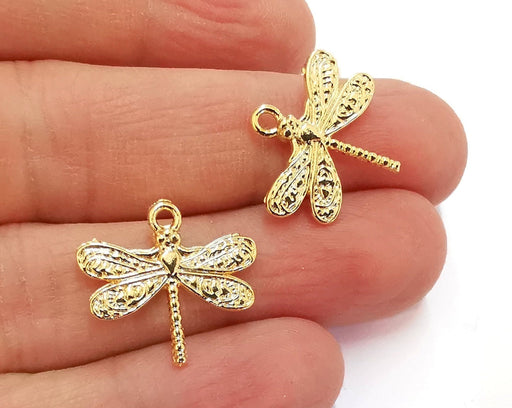 4 Dragonfly Charms Shiny Gold Plated Charms (21x19mm)  G20868