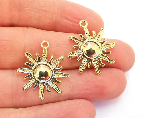 4 Sun Charms Shiny Gold Plated Charms (27x23mm)  G20870