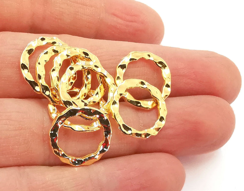 5 Hammered Circle Findings Shiny Gold Plated Circle (16 mm)  G20872