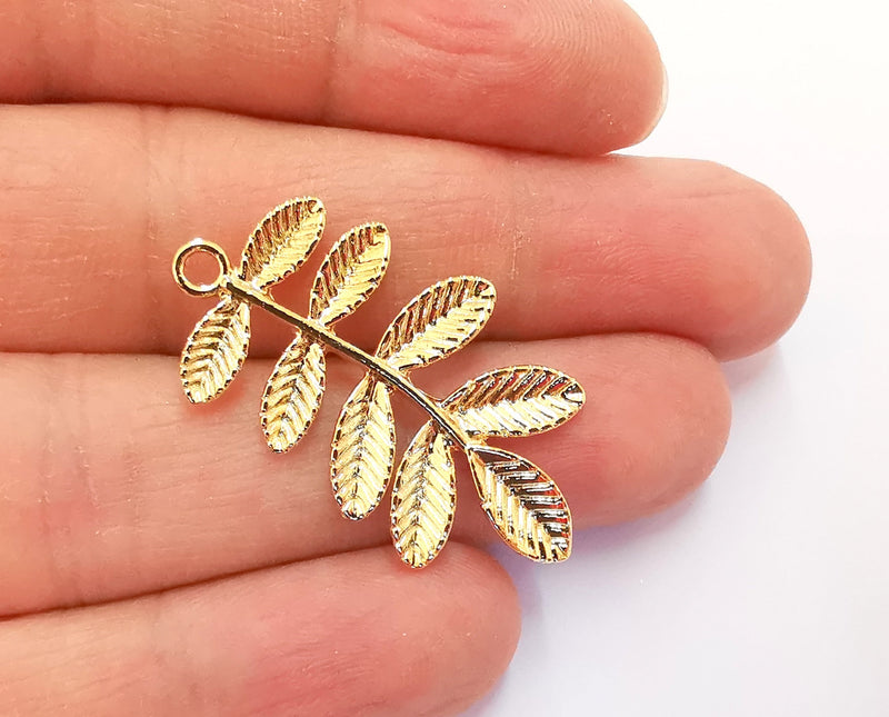 2 Leaves Charms Shiny Gold Plated Charms (38x21mm)  G20873