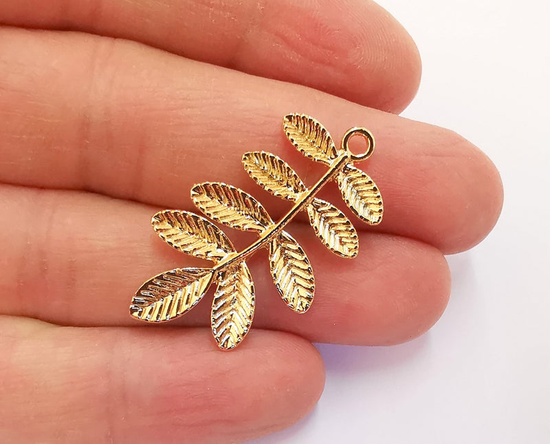 2 Leaves Charms Shiny Gold Plated Charms (38x21mm)  G20873
