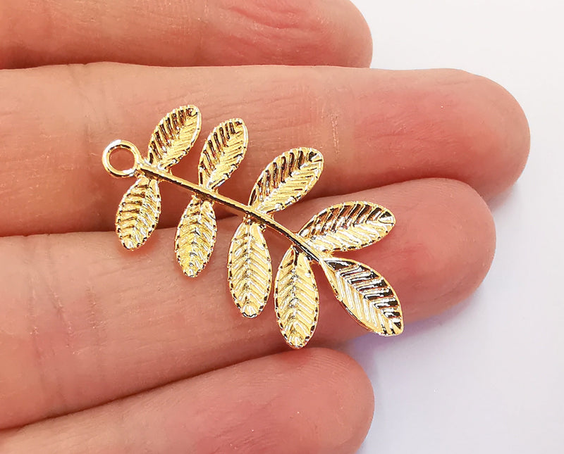 2 Leaves Charms Shiny Gold Plated Charms (38x21mm)  G20873