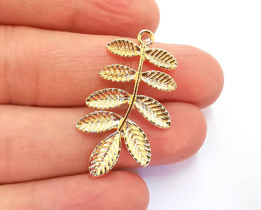 2 Leaves Charms Shiny Gold Plated Charms (38x21mm)  G20873