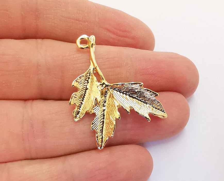 2 Leaves Charms Shiny Gold Plated Charms (37x31mm)  G20875