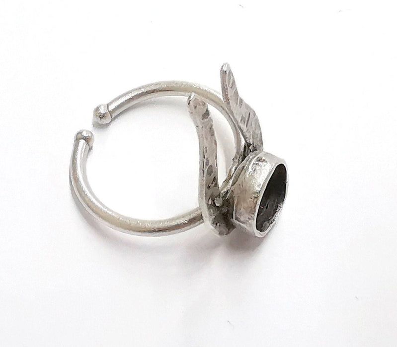 Tulip Silver Ring Setting Blank Cabochon Ring Mounting Adjustable Ring Base Bezel (7.5 mm)Antique Silver Plated Brass  G21210