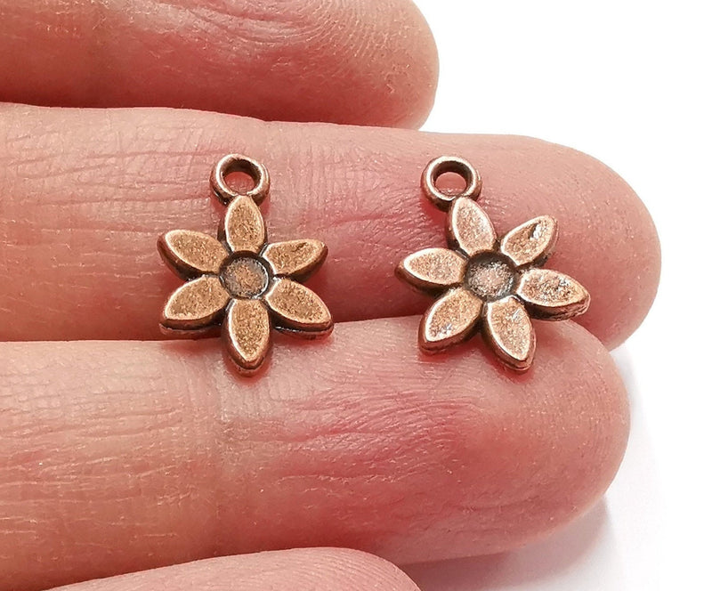 10 Flower Charms Antique Copper Plated Charms (17x12mm)  G21217