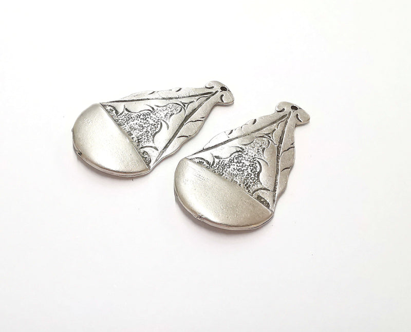 2 Silver Charms Antique Silver Plated Charms (45x25mm)  G21226