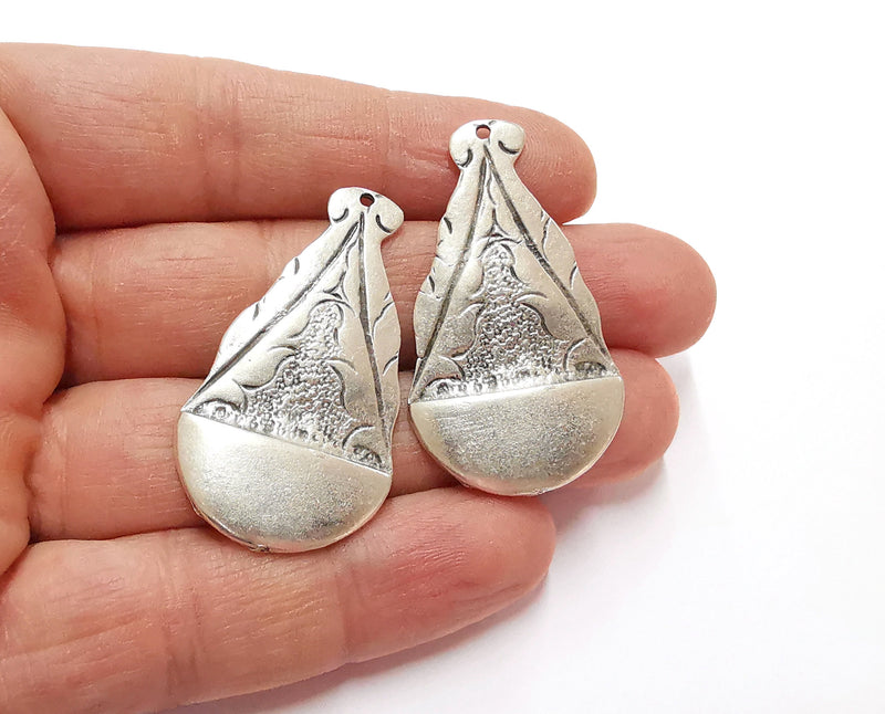2 Silver Charms Antique Silver Plated Charms (45x25mm)  G21226