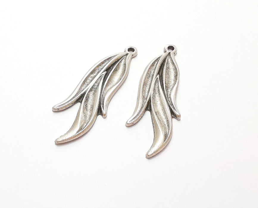 2 Leaf Charms Antique Silver Plated Charms (50x18mm)  G21228