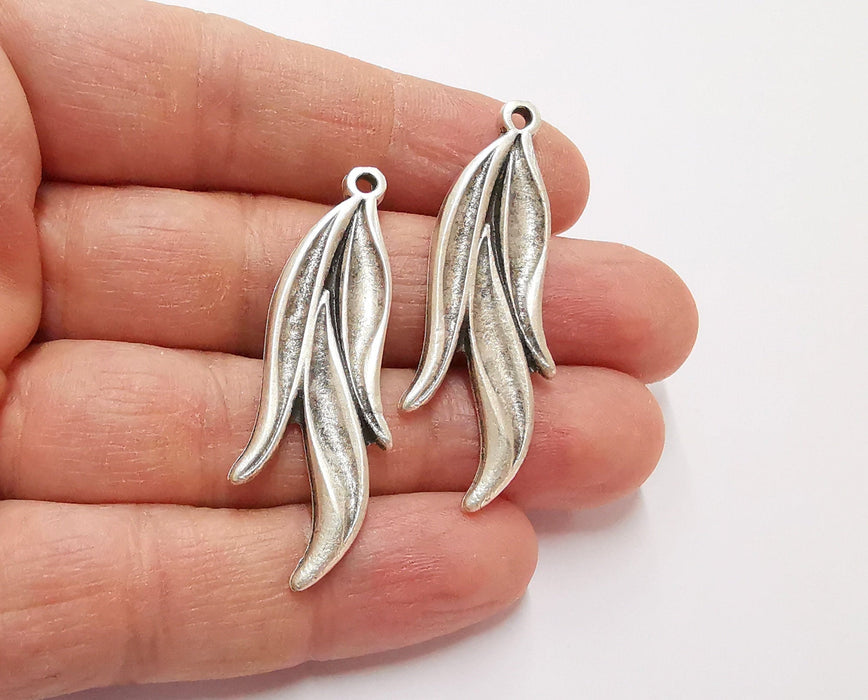 2 Leaf Charms Antique Silver Plated Charms (50x18mm)  G21228