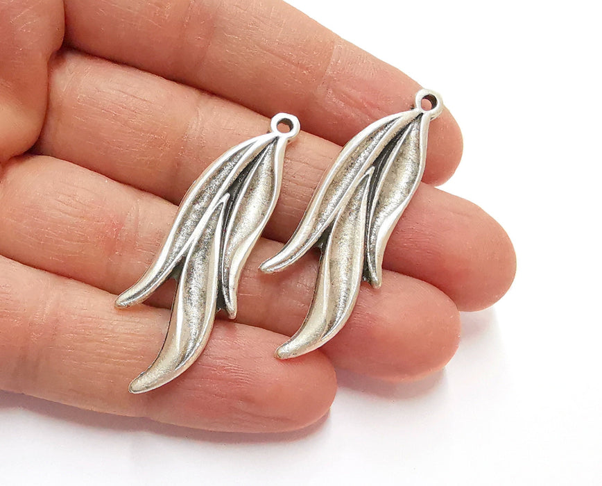 2 Leaf Charms Antique Silver Plated Charms (50x18mm)  G21228