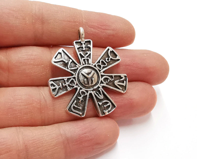 Sun Pendant Antique Silver Plated Pendant (41x36mm)  G21229