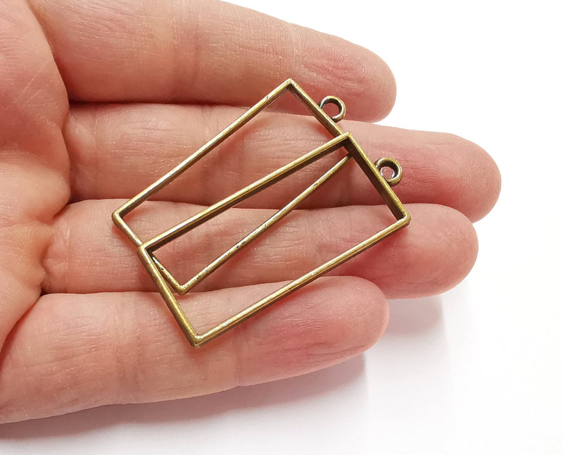4 Rectangle Bezel Charms Antique Bronze Plated Charms (48x19mm) G21234