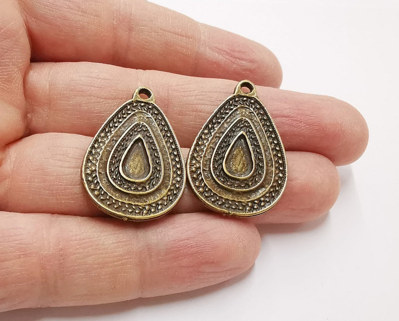 4 Teardrop Charm Antique Bronze Plated Charm (33x22mm) G21235