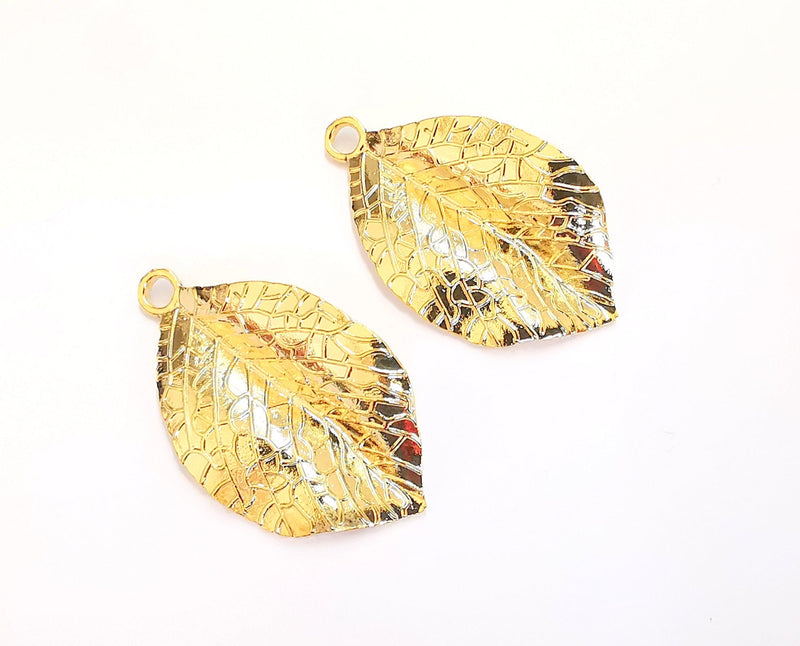 2 Leaf Charms Shiny Gold Plated Charms (34x20mm)  G22370