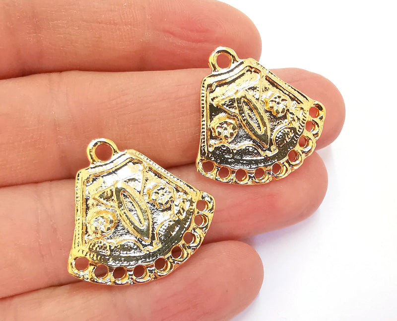 2 Gold Charms Connector Shiny Gold Plated Charms (28x27mm)  G20878