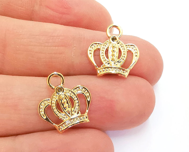 5 Crown Charms Shiny Gold Plated Charms (16x16mm)  G20879