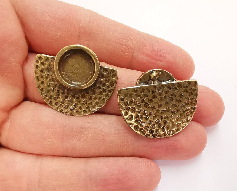 Earring Blank Backs Hammered Antique Bronze Resin Base inlay Blank Cabochon Mountings Antique Bronze Plated (12mm blank) 1 pair G20886