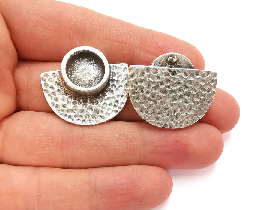 Earring Blank Backs Hammered Antique Silver Resin Base inlay Blank Cabochon Mountings Antique Silver Plated (12mm blank) 1 pair G20888