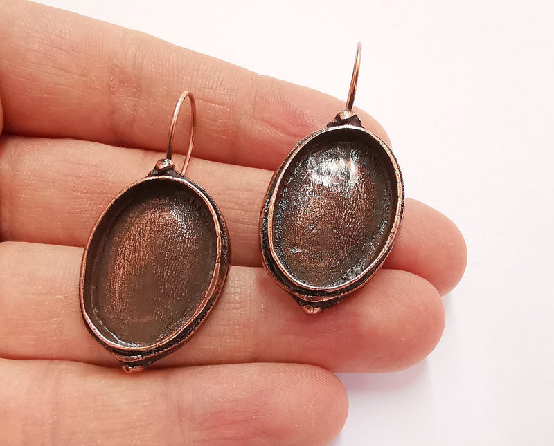 Earring Blank Hooks Hammered Copper Resin Base inlay Blank Cabochon Mountings Antique Copper Plated Brass (25x18mm blank) 1 pair G20889