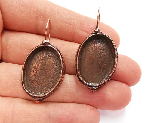 Earring Blank Hooks Hammered Copper Resin Base inlay Blank Cabochon Mountings Antique Copper Plated Brass (25x18mm blank) 1 pair G20889