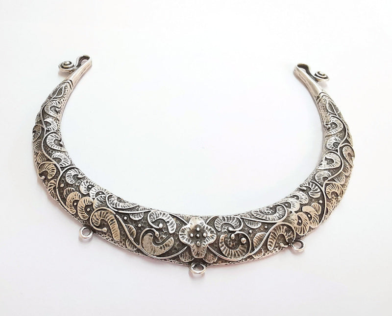 Flowers Pendant Extra Large Antique Silver Plated Pendant Collar Pendant Tribal Pendant Ethnic Pendant (145mm)  G20890
