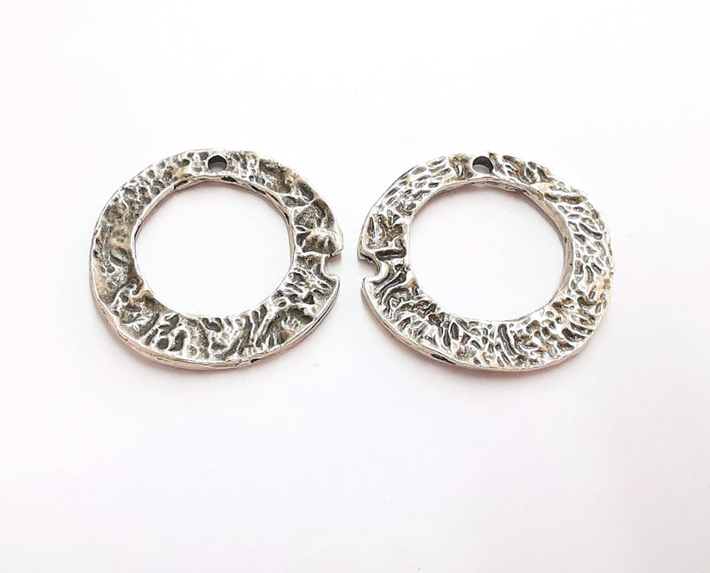 2 Organic Shape Circle Double Sided (Both Side Same) Antique Silver Plated Findings (32mm) G20891