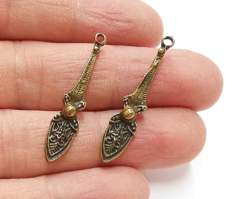 4 Antique Bronze Charms Double Sided (Both Side Same) Antique Bronze Plated Charms (37x7mm)  G21240