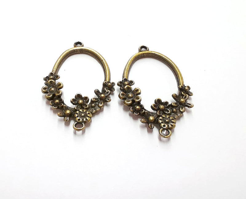 2 Flower Charms Connector Antique Bronze Plated Charms (40x24mm)  G21244