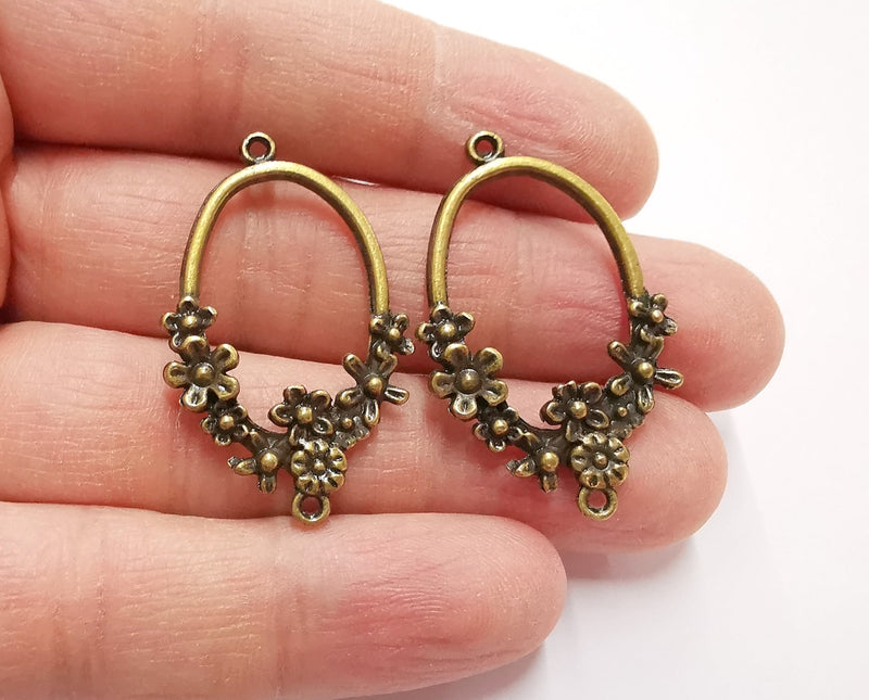 2 Flower Charms Connector Antique Bronze Plated Charms (40x24mm)  G21244