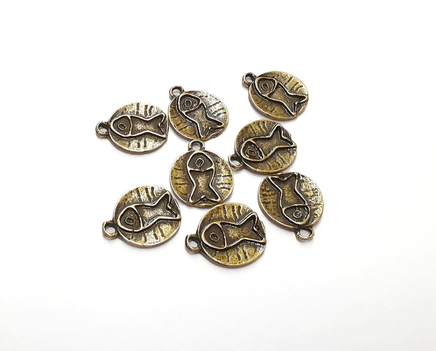 10 Fish Charm Antique Bronze Plated Charms (16x13mm) G21248