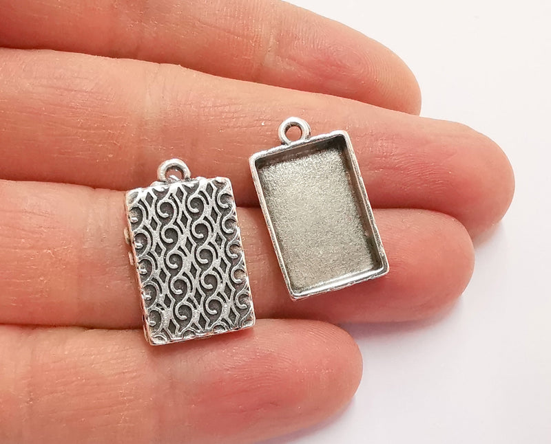 4 Charms Blank Bezel Resin Bezel Mosaic Mountings Antique Silver Plated Charms (24x14mm)( 18x12 mm Bezel Inner Size)  G20895