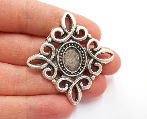 Pendant Blank Cabochon Bezel Antique Silver Plated (53x51mm)(13x9mm Blank)  G20896