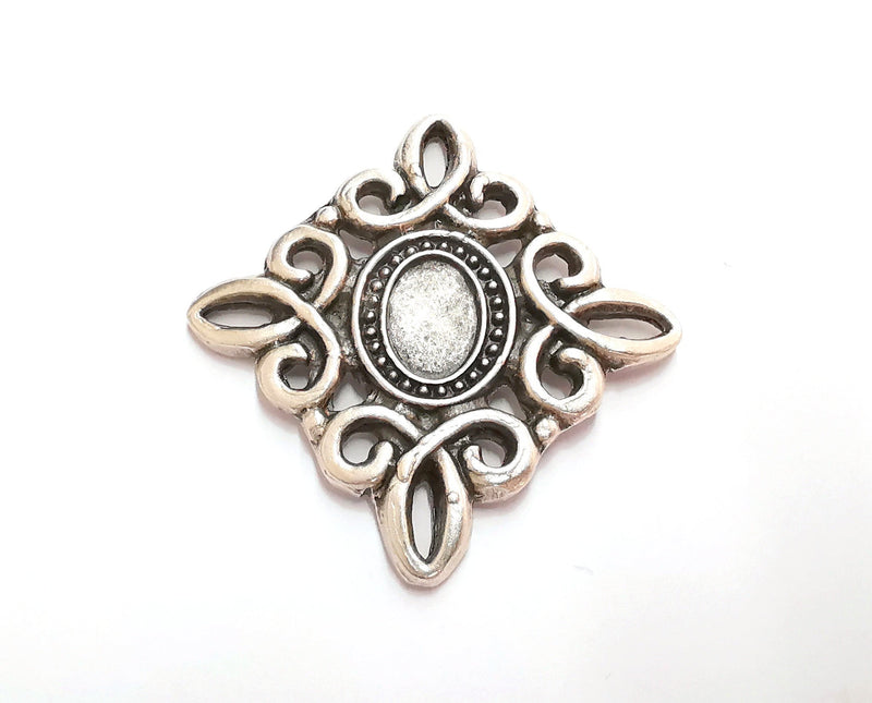 Pendant Blank Cabochon Bezel Antique Silver Plated (53x51mm)(13x9mm Blank)  G20896