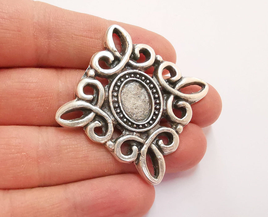 Pendant Blank Cabochon Bezel Antique Silver Plated (53x51mm)(13x9mm Blank)  G20896