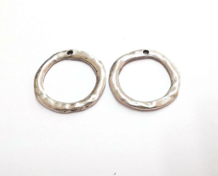 2 Circle Double Sided (Both Side Same) Charms Antique Silver Plated Findings (35mm)  G25046